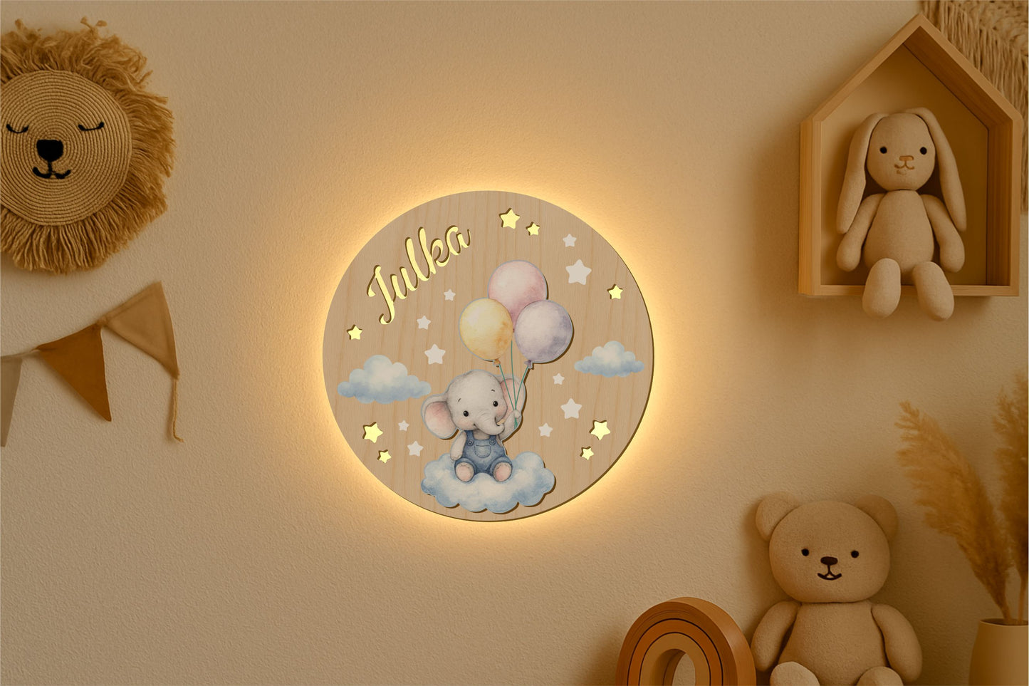 Elephant with Balloons 3D Lamp