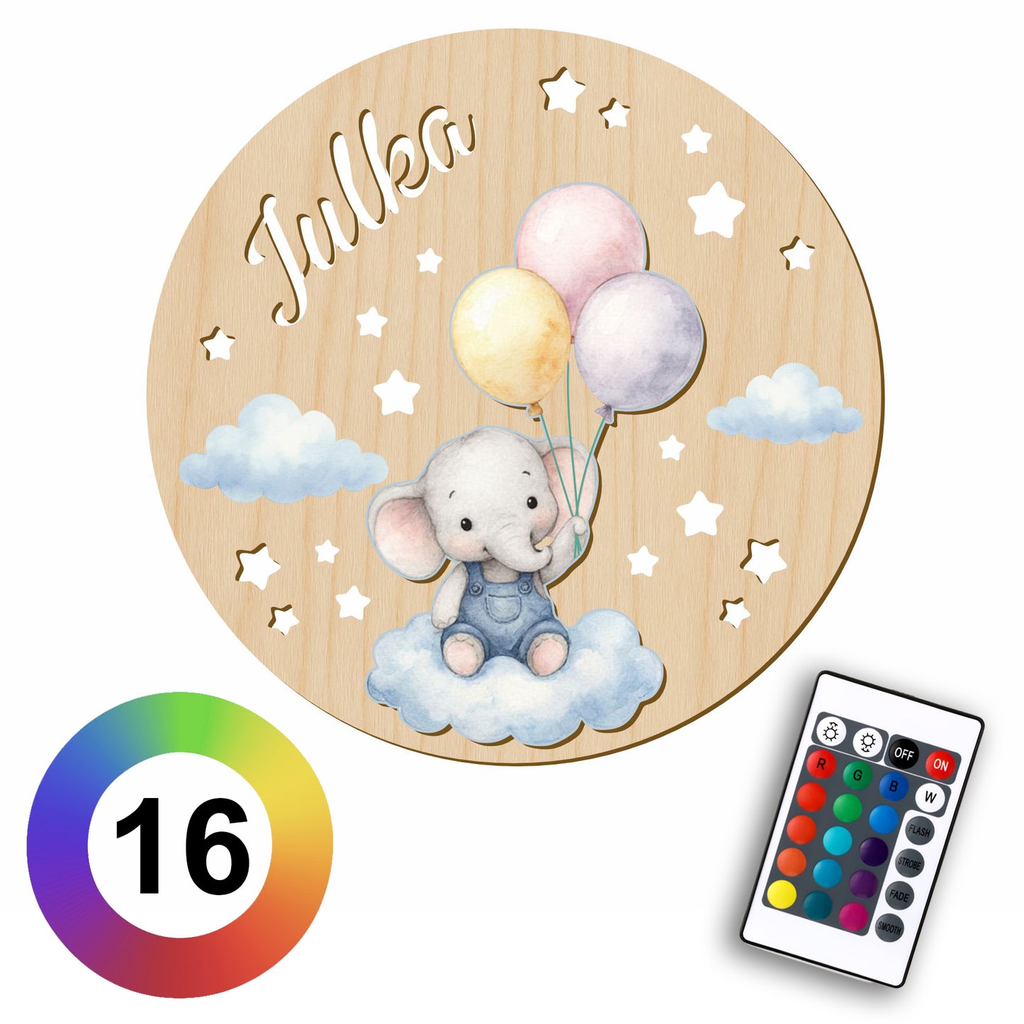 Elephant with Balloons 3D Lamp