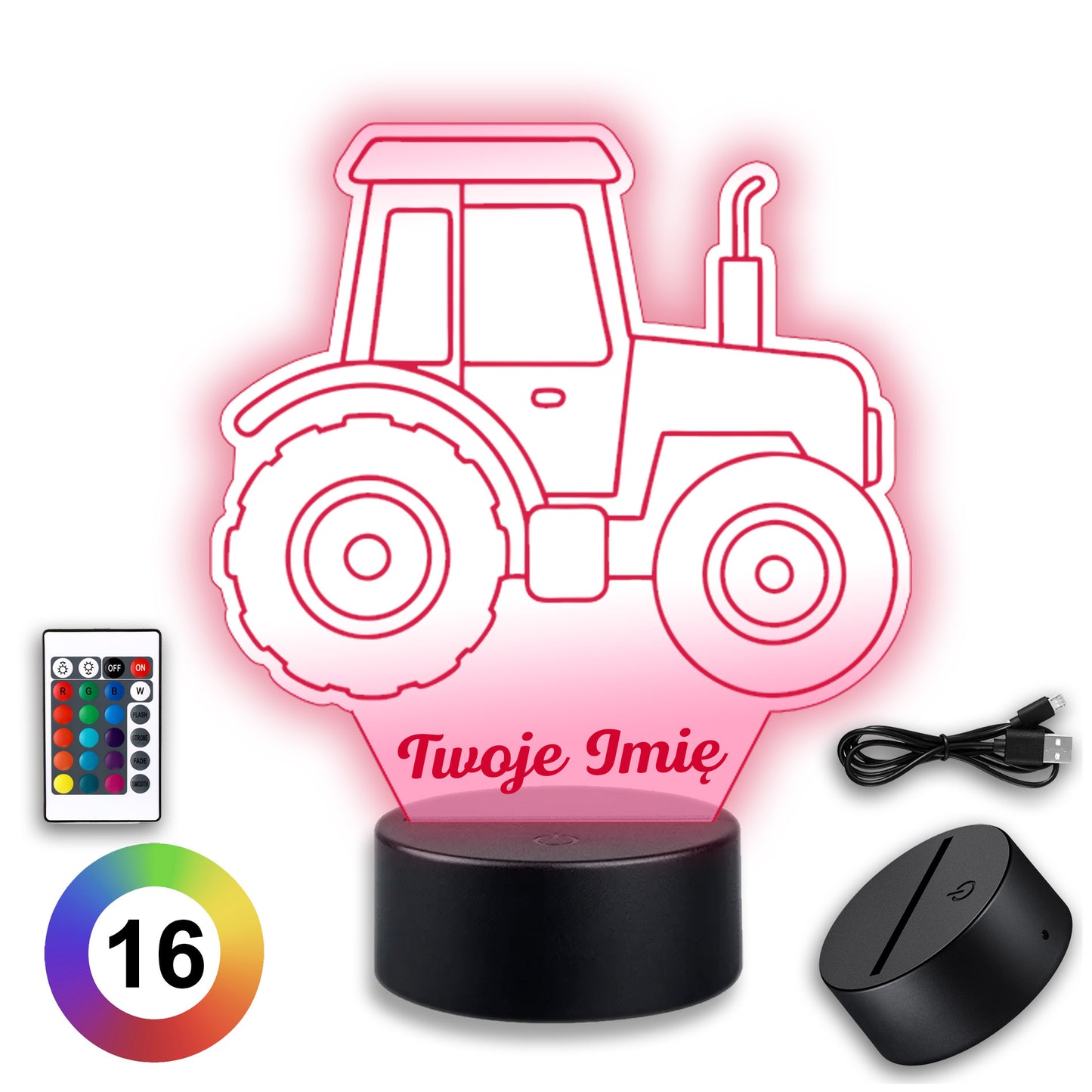 Lampka LED 3D Traktor z Imieniem