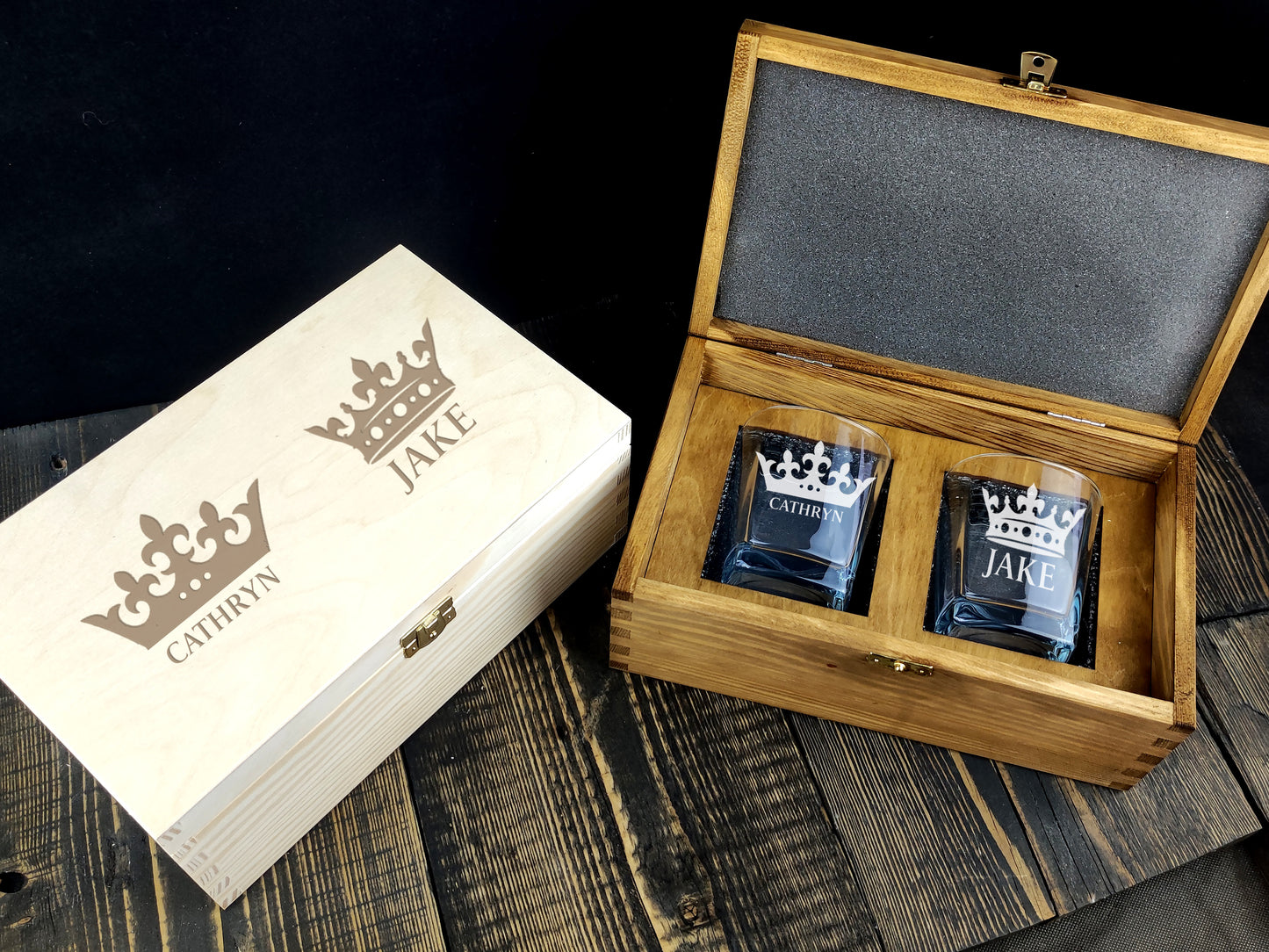 Couple Wood Box with Glasses-KOALA WOOD