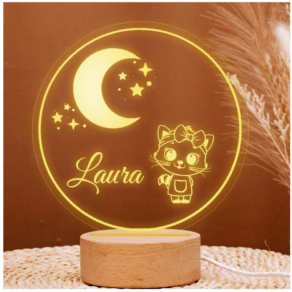 Lampka nocna LED z imieniem , z opcją zmiany kolorów, zasilana kablem lub bateriami, sterowana pilotem.