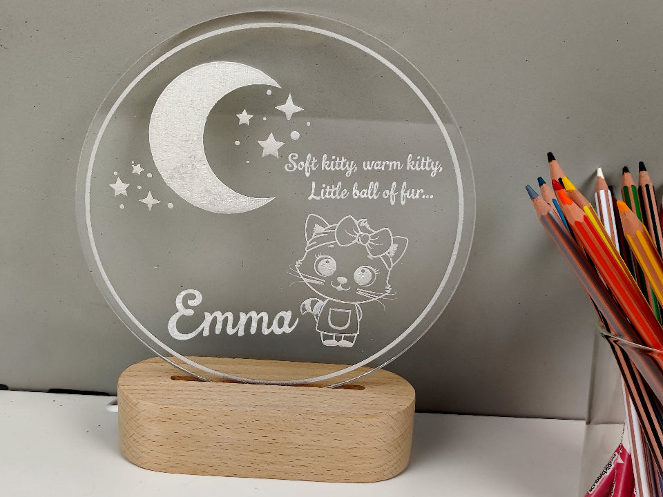 Personalizowana lampka LED z imieniem, z różnymi kolorami światła, zasilana kablem lub bateriami, z pilotem.