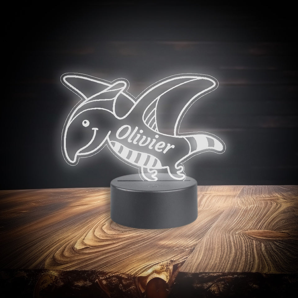 Personalizowana lampka nocna LED z dinozaurem, zmieniająca kolory, zasilana kablem lub na baterie, z pilotem.