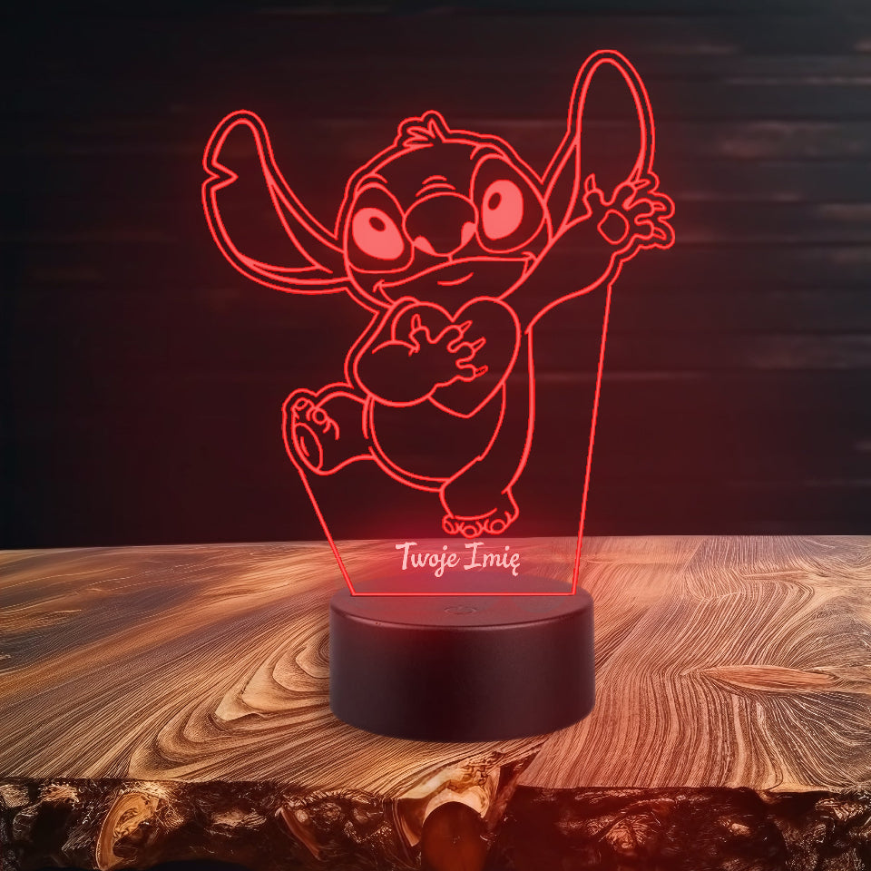 Lampka Stitchy z fioletowym światłem LED, z możliwością zmiany kolorów, doskonała do sypialni lub pokoju dziecięcego.
