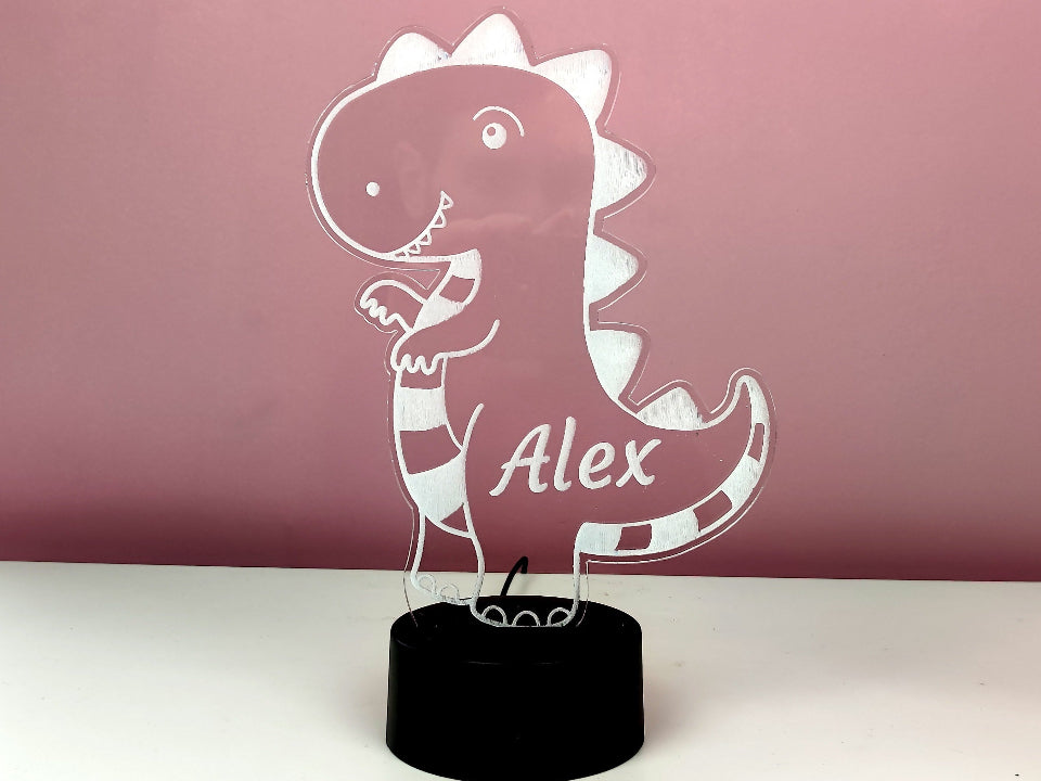 3D lampka nocna LED w formie dinozaura, z opcją zmiany kolorów, zasilana kablem lub bateriami, z pilotem.