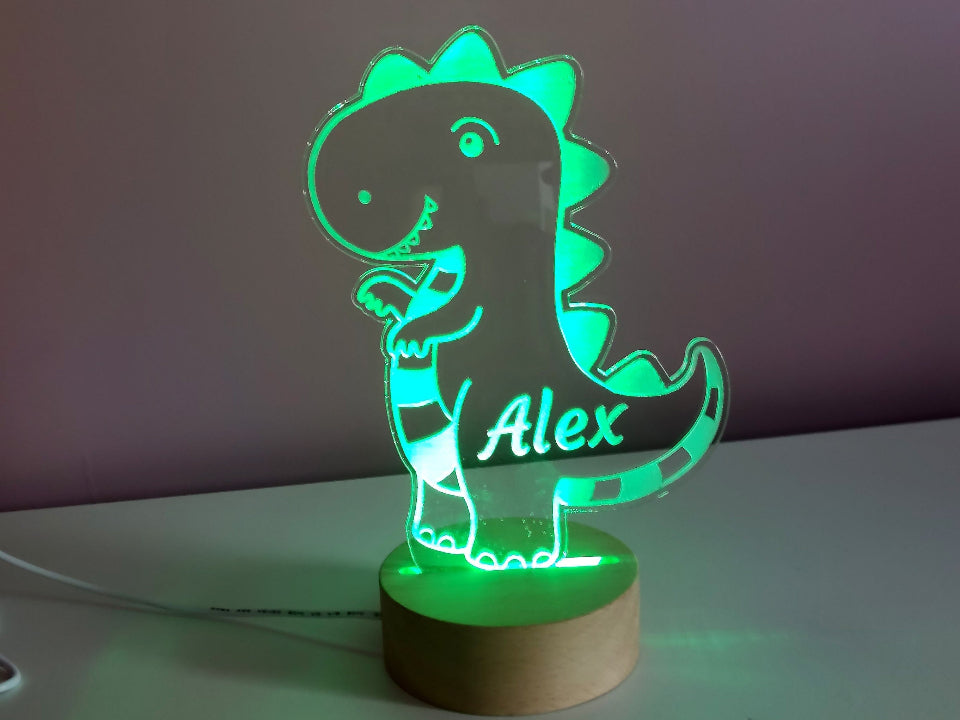 3D dinosaur LED night light with multicolor options, powered by USB or batteries, featuring a remote control for easy use.