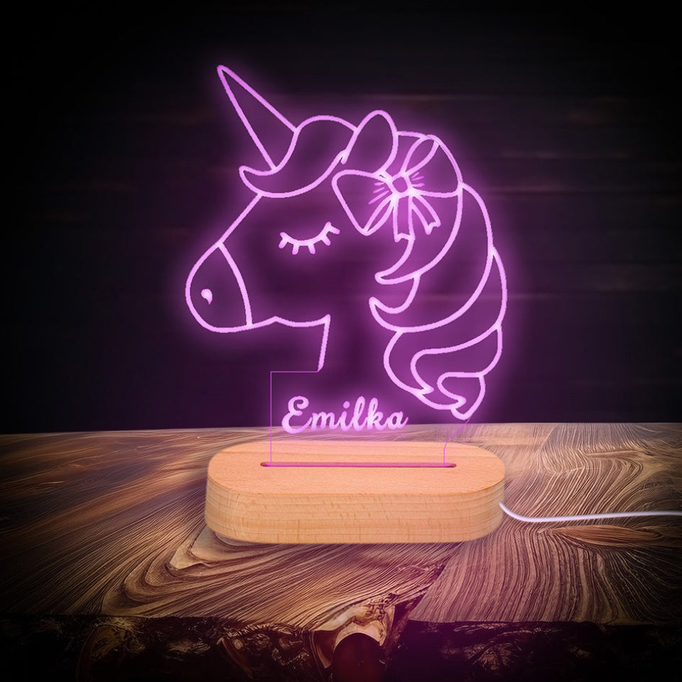 Unicorn Night Light
Neonowa lampka nocna LED z napisem, z opcją zmiany kolorów, zasilana kablem lub bateriami, z pilotem.