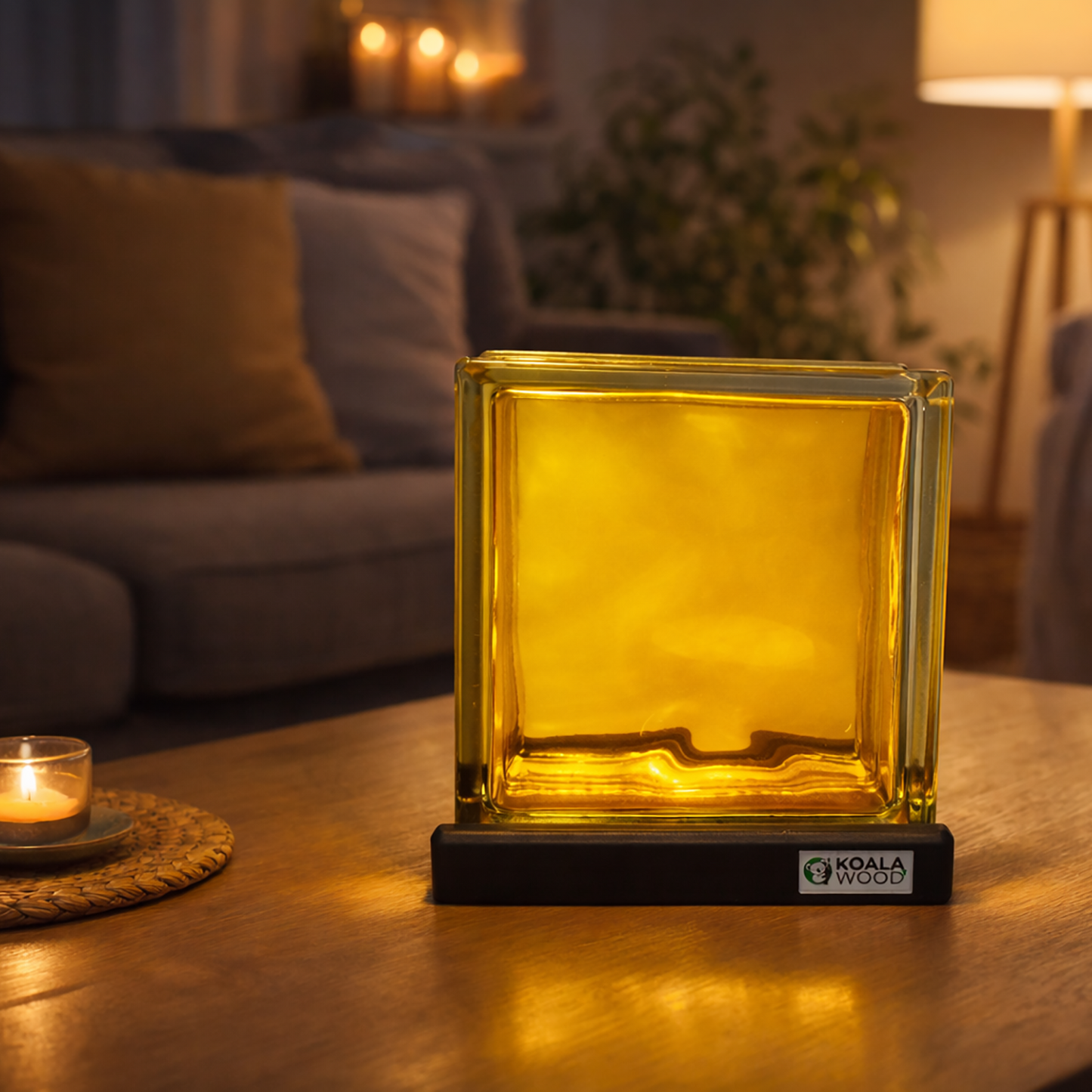 yellow Glass BLock Lamp