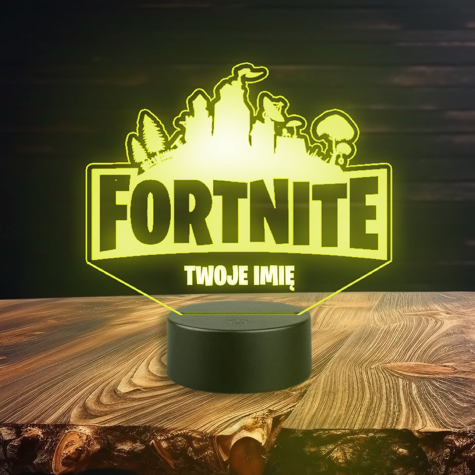 Logo Fortnite na lampce nocnej LED z pilotem, z opcją zmiany kolorów, zasilanej kablem lub bateriami.