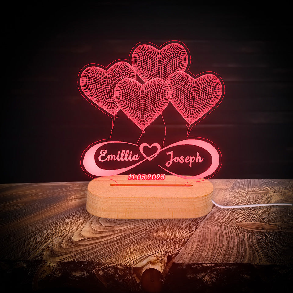 Heart 3d lamp with personalsied names