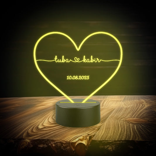 heart night light with date