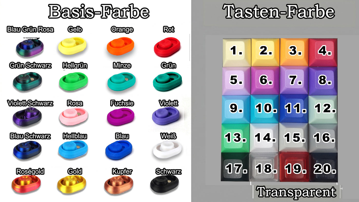 lang:de Color swatches for 'Basis-Farbe' and 'Tasten-Farbe' with labeled colors on a gray background.