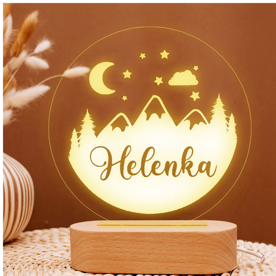 Personalized LED night light featuring the name multicolor options, USB or battery powered, with a controller.