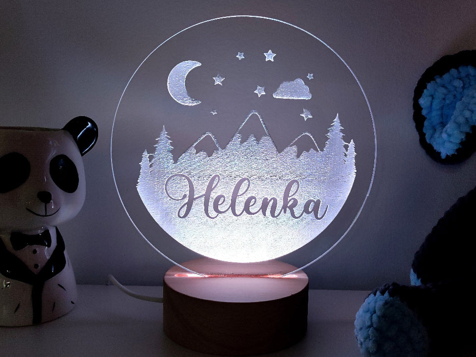 Personalizowana lampka nocna LED z imieniem zmieniająca kolory, zasilana kablem lub bateriami, z pilotem.