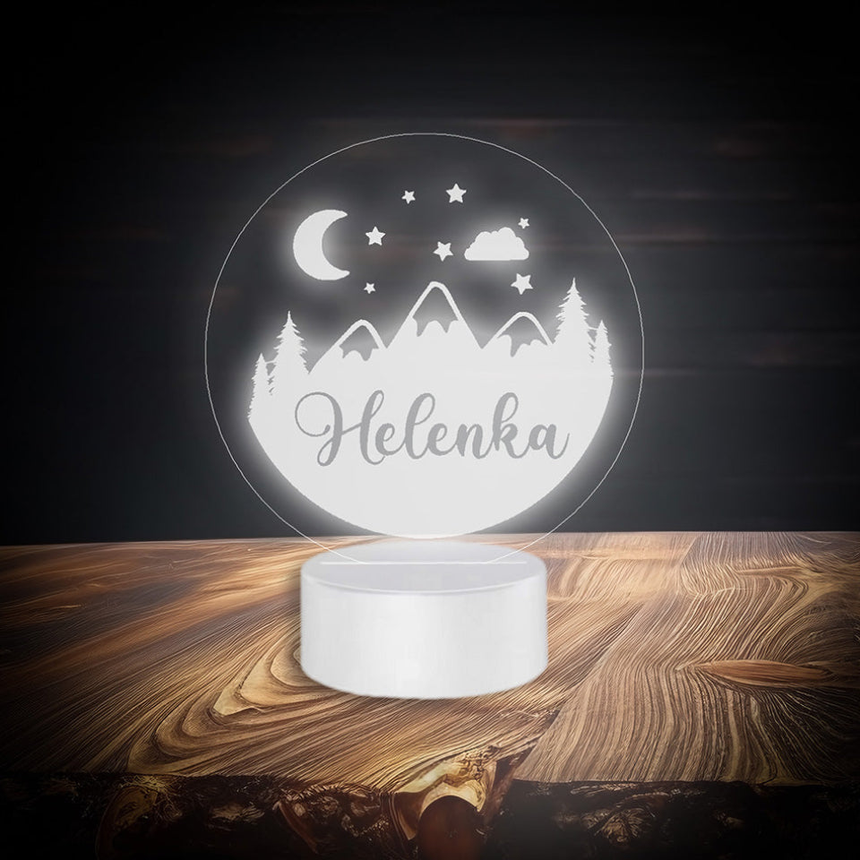 Lampka nocna LED z imieniem  z opcją zmiany kolorów, zasilana kablem lub bateriami, sterowana pilotem.