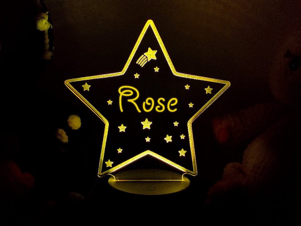 Personalizowana lampka nocna w kształcie gwiazdy, LED, z pilotem, zasilana kablem lub bateriami, zmieniająca kolory.