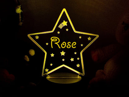 Personalizowana lampka nocna w kształcie gwiazdy, LED, z pilotem, zasilana kablem lub bateriami, zmieniająca kolory.