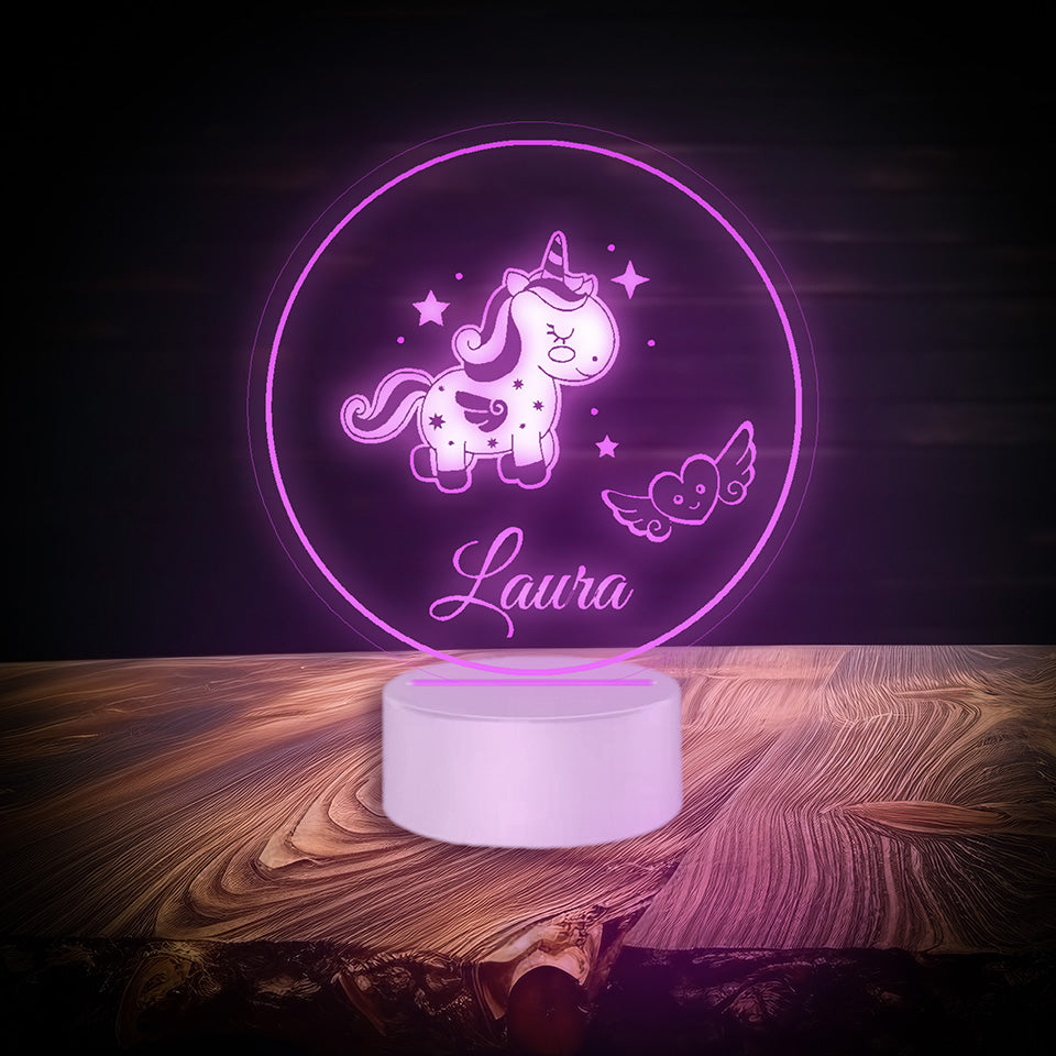 Unicorn night lamp personalised with name