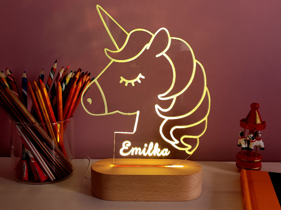 Neonowy napis na lampce nocnej LED, z możliwością zmiany kolorów, zasilanej kablem lub bateriami, z pilotem.