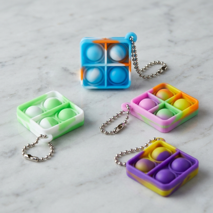 Colorful pop-it fidget toys on a marble surface