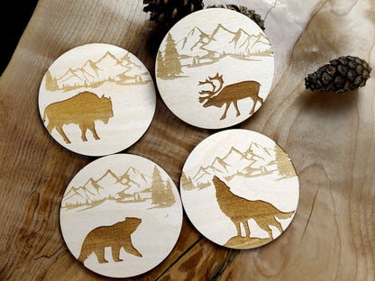 Forest wild animals wood coasters