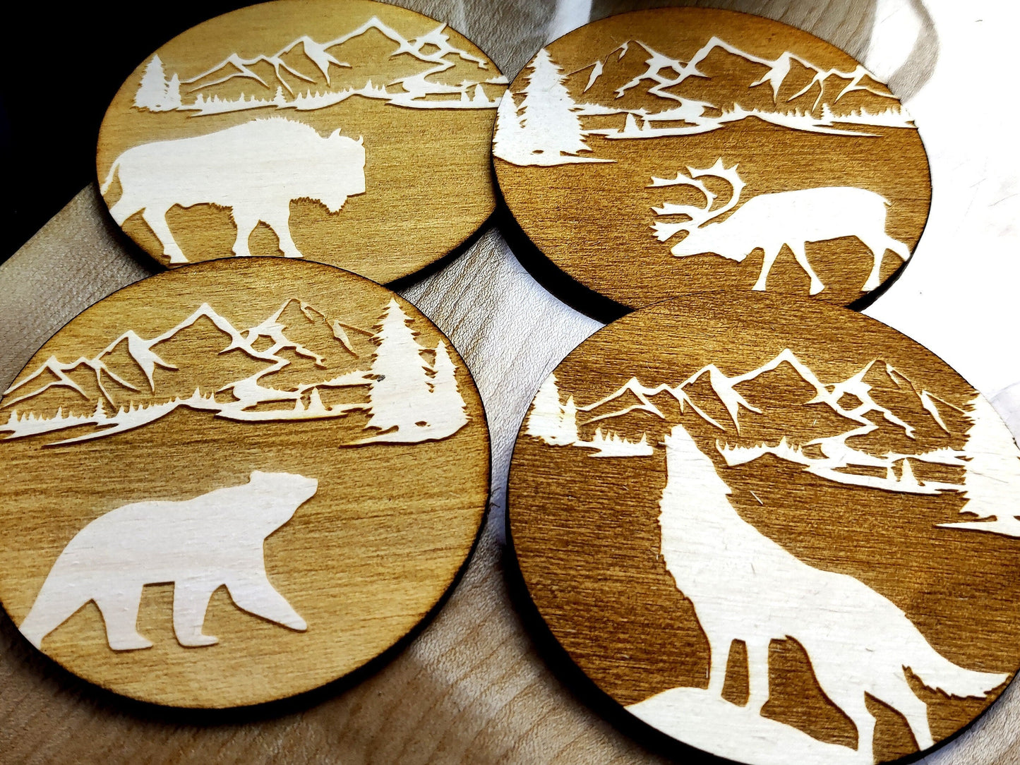 Forest wild animals wood coasters