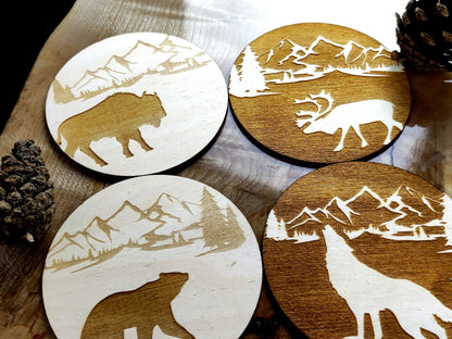 Forest wild animals wood coasters