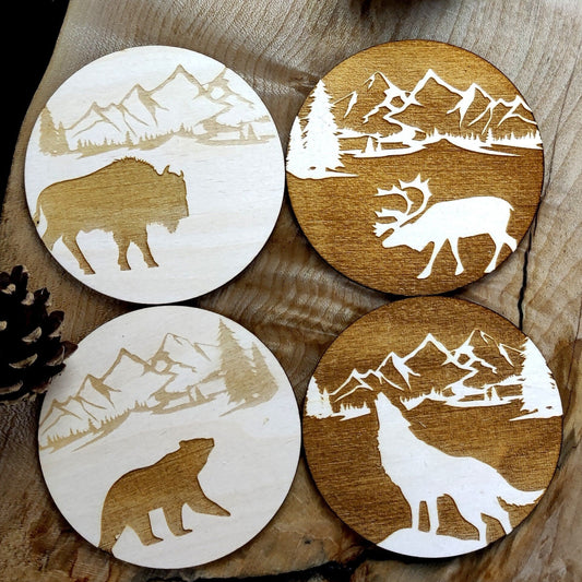 Forest wild animals wood coasters