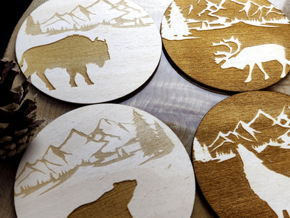 Forest wild animals wood coasters