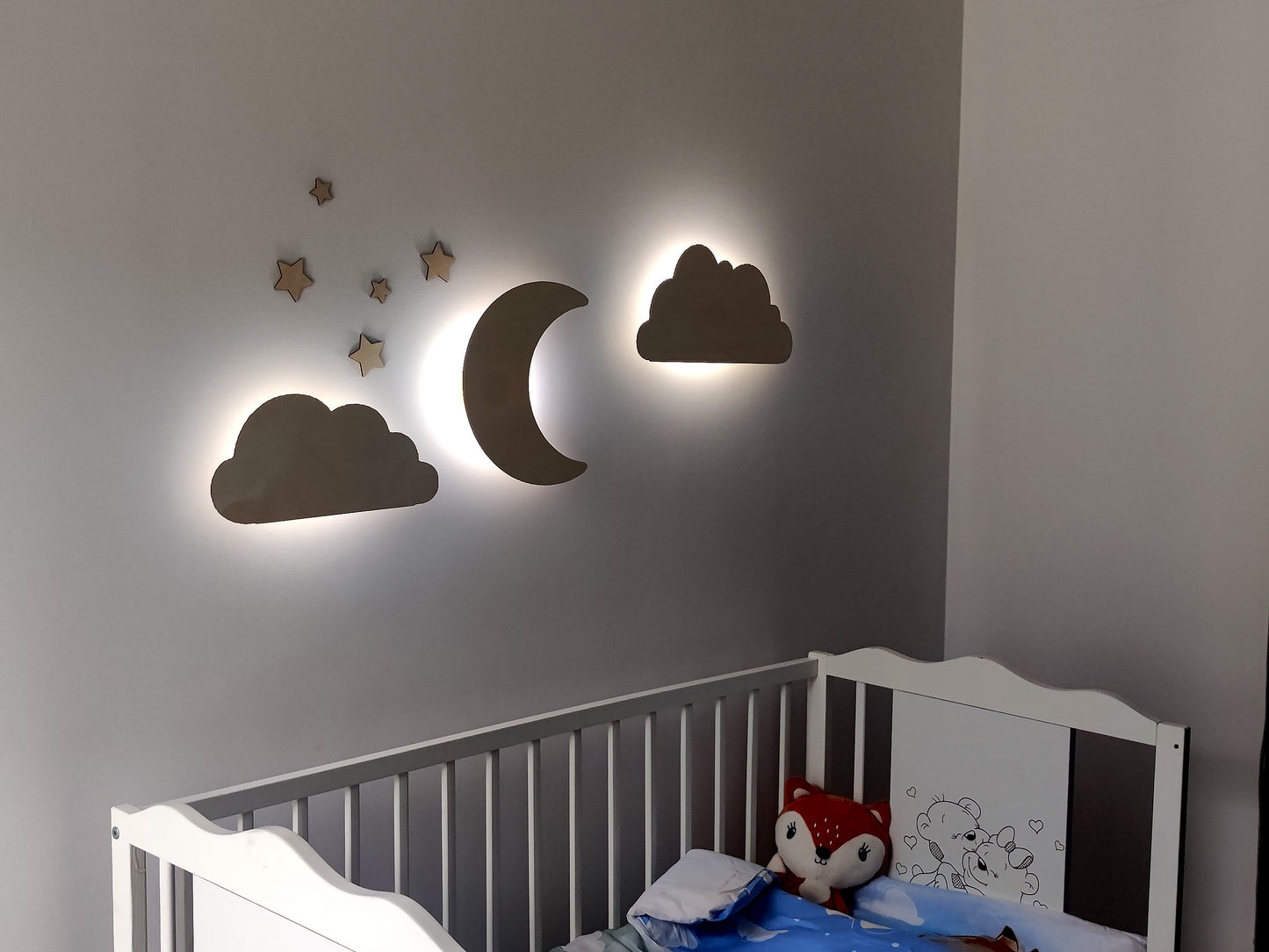 Moon and Cloud Wooden Lamp