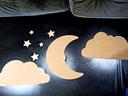 Moon and Cloud Wooden Lamp