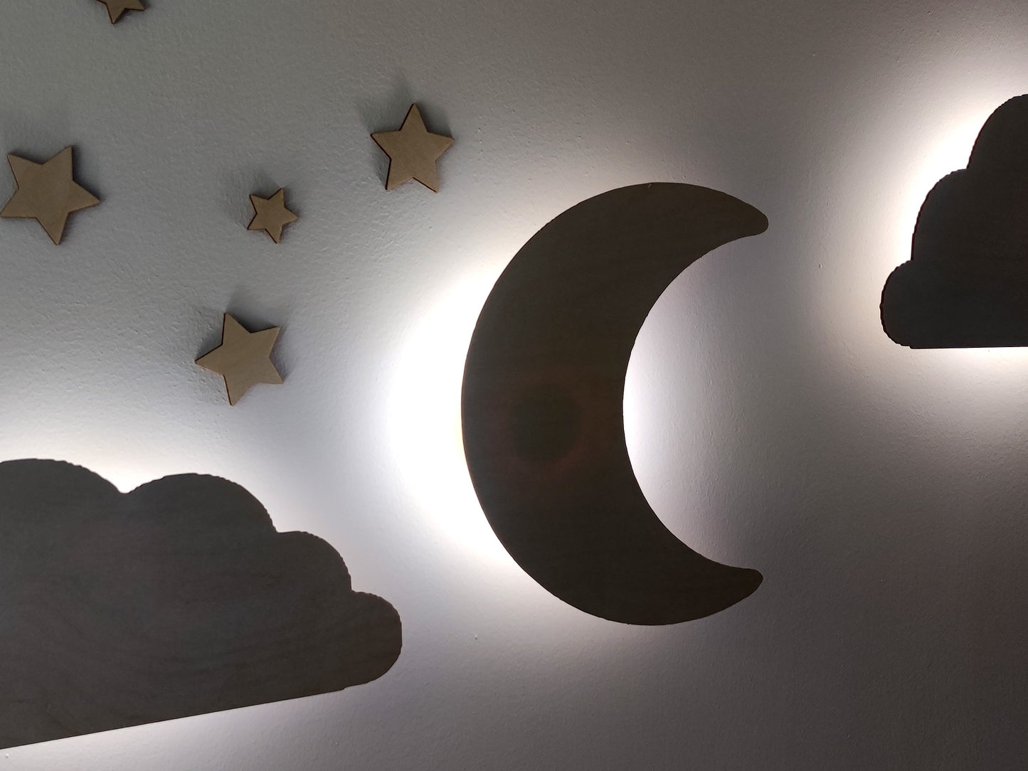 Moon and Cloud Wooden Lamp