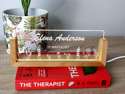 Personalised Desk Name Plate with Wooden Base 3 Colors