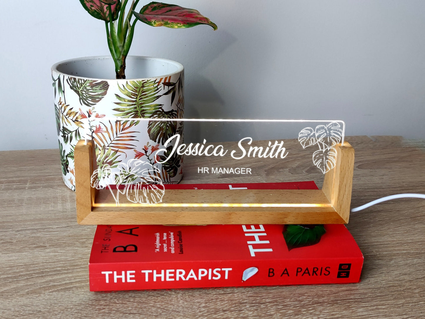 Personalised Desk Name Plate with Wooden Base 3 Colors