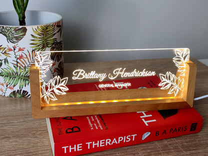 Personalised Desk Name Plate with Wooden Base 3 Colors