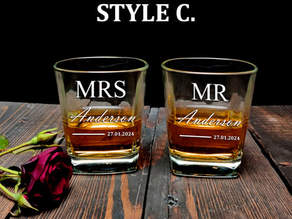 Mr & Mrs Wood Box with Glasses