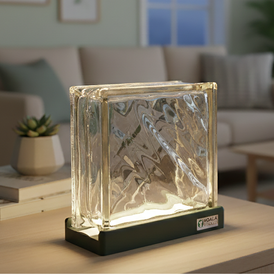 Waves Glass Block Lamp - Designer LED Table Light with Motion Sensor ...