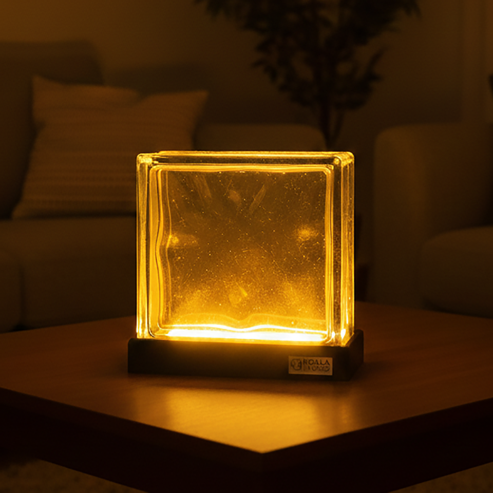 yellow Glass BLock Lamp